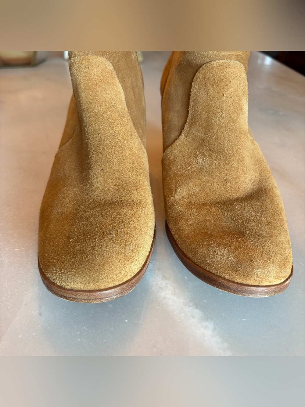 Tory Burch “Sabe” Suede Block Heel Booties with Gold Logo - Picture 9 of 9